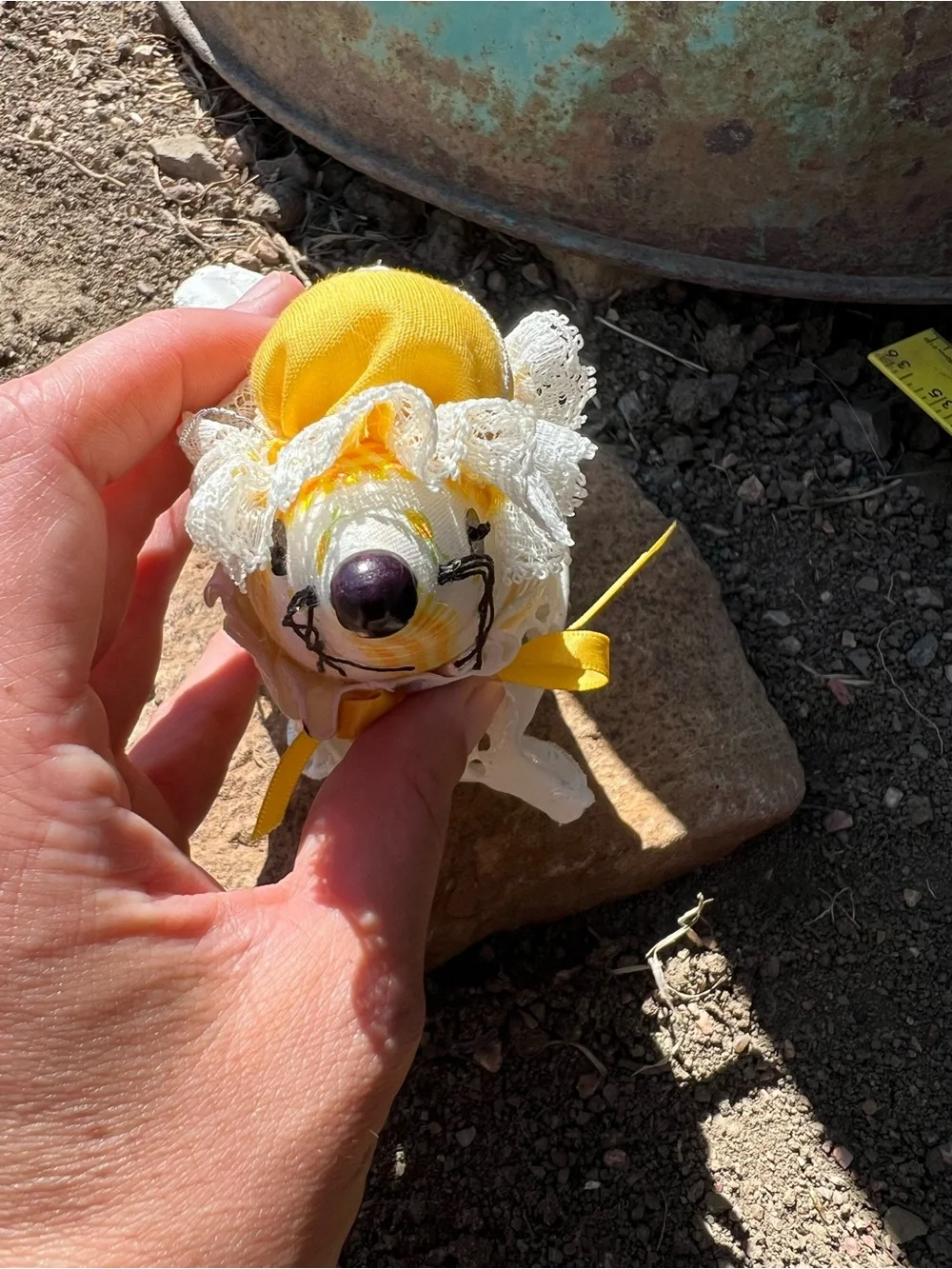 Handmade Yellow & White Fabric Mouse Ornament